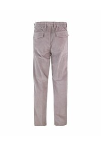 Pantaloni in corduroy grigio chiaro con vita elastica, due tasche posteriori, vestibilità dritta e trama del tessuto testurizzata.