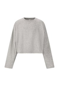 Korte, lange mouwen sweatshirt in lichtgrijs, gemaakt van zachte, gestructureerde stof met een ronde halslijn en een relaxte pasvorm. Geen zichtbare logo's.