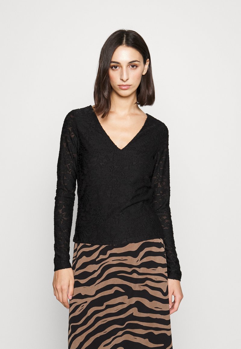 Vero Moda Tall VMRIVA V NECK - Μπλούζα με μακριά μανίκια - black