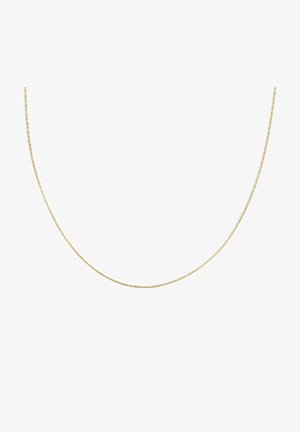 Collier en chaîne en or, maillons fins, texture lisse, couleur uniforme. Design simple, sans pendentifs ni accents, convient pour le superposition ou à porter seul.