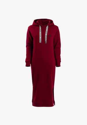 Bordeaux huppari-mekko, jossa on pitkät hihat, kiristettävä huppu, sivurei'ät ja logo-yksityiskohta. Valmistettu pehmeästä kankaasta, joka tarjoaa rentoa istuvuutta.