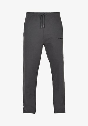 Dunkelgraue Jogginghosen aus weichem Stoff, mit einem elastischen Bund und Zugbändern sowie seitlichen Taschen. Logo auf der Vorderseite aufgedruckt.