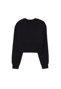 Sudadera corta negra con mangas largas, puños acanalados y cuello redondo. Textura suave sin patrones ni detalles visibles.