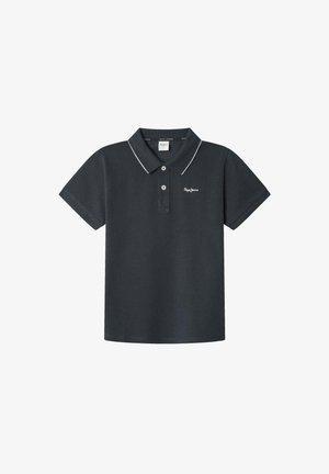 Tamno plavi polo majica od mješavine pamuka, s klasičnom kragnom, kopčanjem na tri dugmeta i bijelim detaljima. Ispred je vezeni logo.