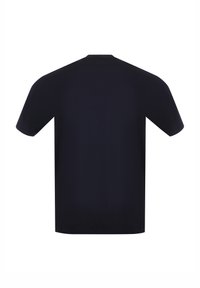 T-shirt nera a maniche corte con collo rotondo. Tessuto liscio, vestibilità standard e orlo dritto. Senza loghi o motivi visibili.