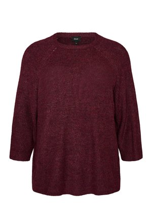 Ciemnoczerwony sweter dzianinowy z rękawami do łokcia i okrągłym dekoltem, metka z napisem Zizzi rozmiar XL.