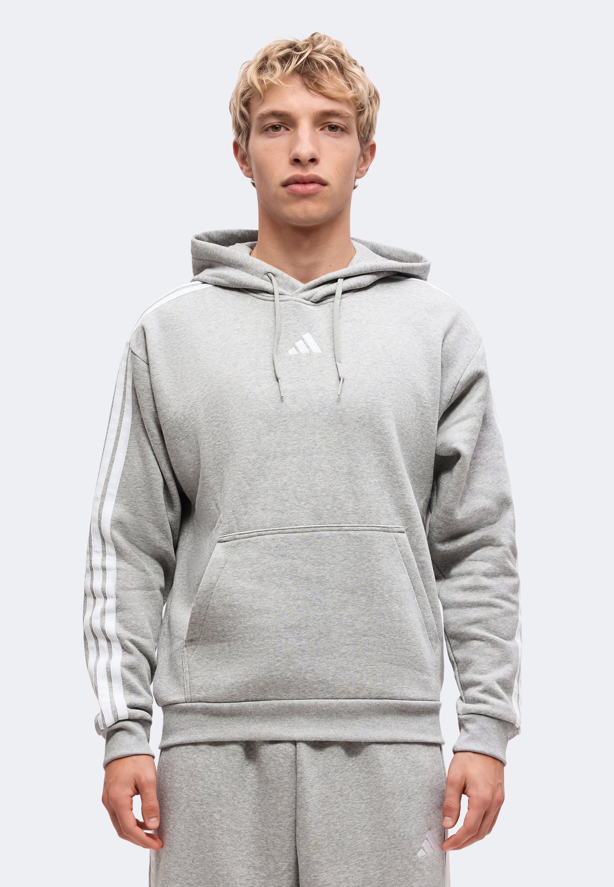 adidas ESSENTIALS 3 STRIPES HOODIE - Hoodie - medium grey heather/white