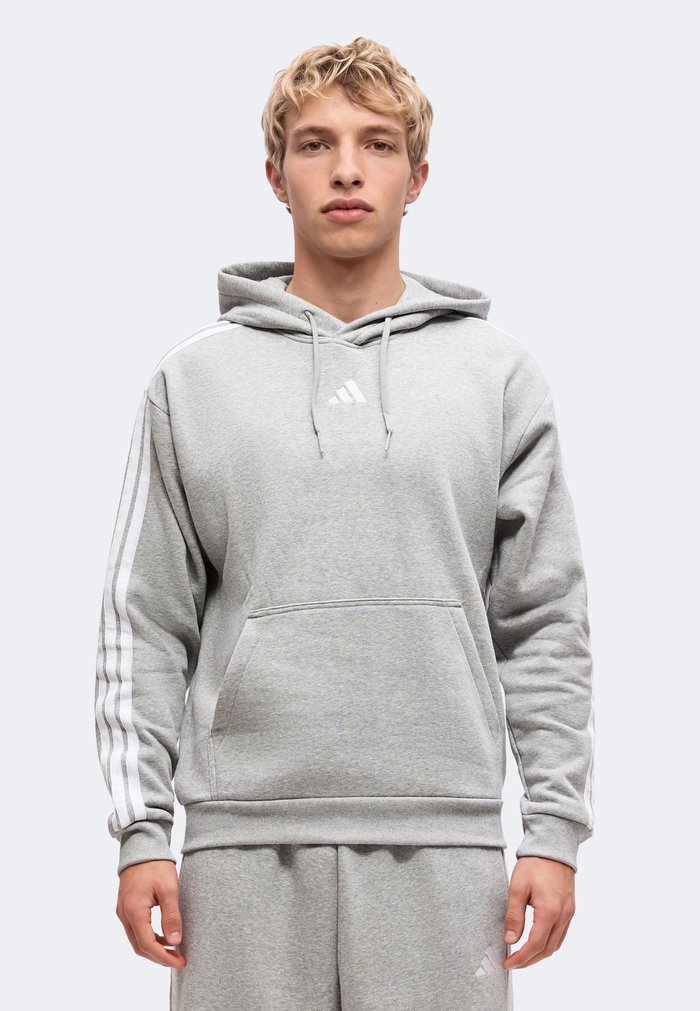 adidas ESSENTIALS 3 STRIPES HOODIE - Hoodie - medium grey heather/white
