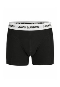 Boxer di colore nero con un elastico bianco in vita riportante il logo "JACK & JONES". Realizzati in morbido tessuto elasticizzato con cuciture lisce.