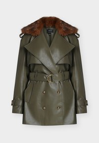 VEGAN LEATHER FAUX FUR COAT - Manteau court - olive