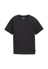 Czarny, oversize T-shirt wykonany z miękkiej bawełny. Oferuje okrągły dekolt i krótkie rękawy. Zawiera małą metkę z logo z boku.