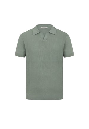 Kurzärmeliges, hellgrünes Strick-Poloshirt mit strukturierter Frontpartie und weichem Kragen, Marke Dan John.