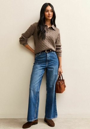 DARK CABLE  BUTTON   - Pullover - mink