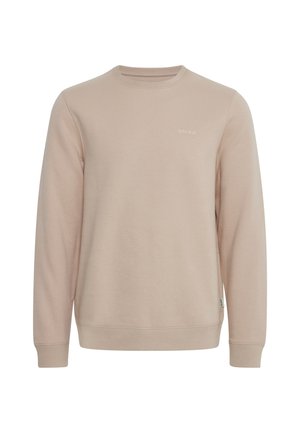 Beige katoenen sweatshirt met een ronde hals, lange mouwen, geborduurd "blend"-logo op de borst, en geribde boorden en zoom.