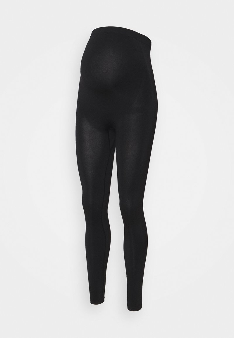 Černé těhotenské legíny s vysokým pasem, elastickým materiálem a přiléhavým střihem, ideální pro pohodlí během těhotenství.