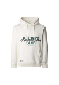 Felpa crema in cotone con tasca a marsupio frontale. Presenta un marchio verde stampato e un'etichetta sull'orlo. Cappuccio regolabile con cordini.