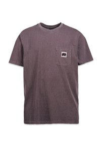 Krátky rukáv, bledofialové bavlnené tričko s okrúhlym výstrihom a vreckom na ľavej strane hrudi s bielym obrázkom slona.