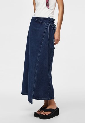 Pieces PCFLORA - sukňa v tvare A - dark blue denim