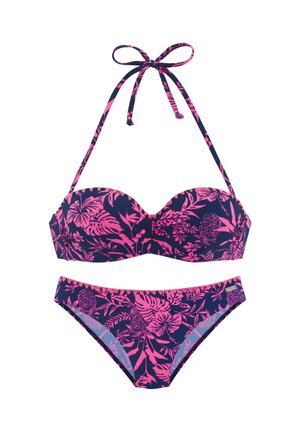 BANDEAU SET - Bikini - marine-pink bedruckt
