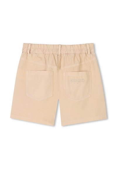 Shorts beiges en tissu doux, avec une taille élastique, deux poches arrière et le logo en relief "KENZO PARIS" au dos.