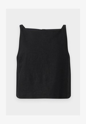 Μαύρο cropped top χωρίς μανίκια με τετράγωνο λαιμόκοψη και ίσια μπάσκα, απεικονισμένο σε λευκό φόντο.