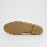 Tan woven shoe sole with "paul green" embossed. Rounded shape, non-slip texture, lightweight material, moderate flexibility.