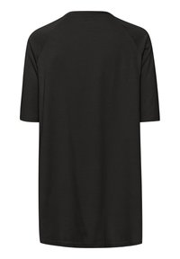 T-shirt noir avec un col rond, des manches courtes raglan et un design simple. Fabriqué en tissu léger et doux.