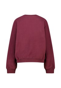 Bordeaux, cropped sweatshirt gemaakt van zacht materiaal met verlaagde schouders, geribbelde manchet en een ronde halslijn. Glad oppervlak, geen patronen.