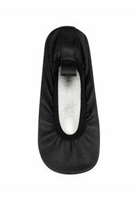 Scarpa nera in tessuto a slip-on con design senza cuciture, punta arrotondata, fascia elastica per una vestibilità sicura e superficie testurizzata.