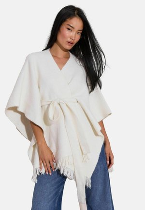 Lipsy, SOFT TOUCH BELTED FRINGE CAPE PONCHO - Cape - cream