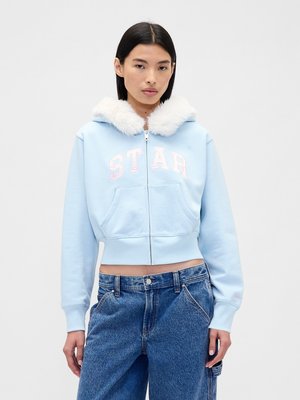 GAP � SANDY LIANG VEGAN FUR-TRIM CROP ZIP HOODIE - Camisola com fecho - harbor blue