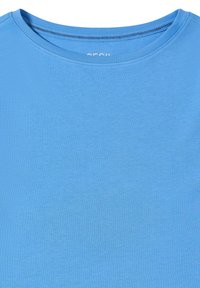 Light blue cotton t-shirt featuring a classic crew neckline and smooth texture, with no visible patterns or embellishments.