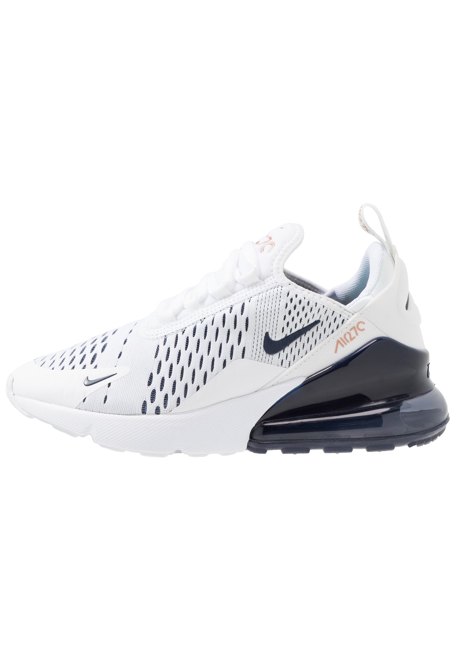 nike air max 270 react trainers in white & midnight navy