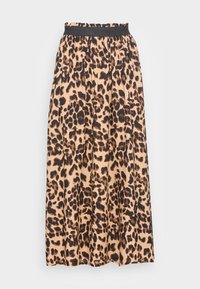 Maxi-Rock im Leopard-print in Beige und Schwarz, mit elastischem Bund, fließendem Stoff und geplisster Struktur für zusätzliche Textur.