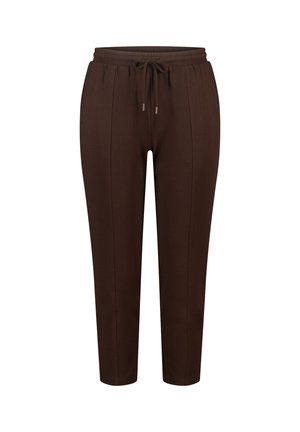 Pantalon de survêtement marron fuselé avec taille à cordon et poches latérales présenté sur fond blanc.