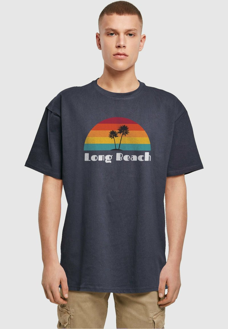 Merchcode LONG BEACH X HEAVY  - T-shirts med print - navy