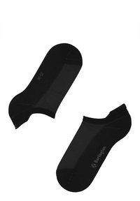 Calzini neri alla caviglia, caratterizzati da una superficie liscia, design senza cuciture e aperture elastiche. Include un marchio discreto sul lato.