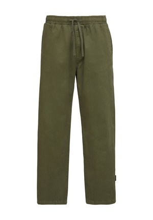 Grüne Baumwollhosen mit einem elastischen Bund, verstellbarem Kordelzug, gerader Beinform und ohne sichtbare Taschen oder Muster.