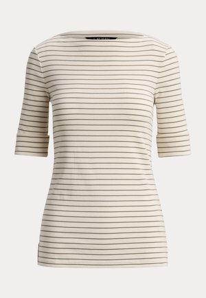 Lauren Ralph Lauren, STRIPED STRETCH COTTON BOATNECK TEE - Tričko s potlačou - mas cream/light agave