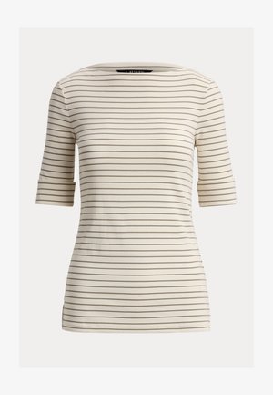 Lauren Ralph Lauren, STRIPED STRETCH COTTON BOATNECK TEE - Tričko s potlačou - mas cream/light agave