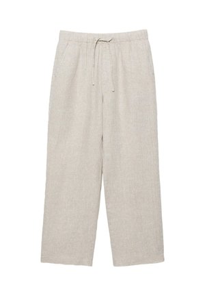 Svijetlo bež lanene hlače s elastičnim pojasom i vezicama, ravnog kroja i bočnim džepovima.