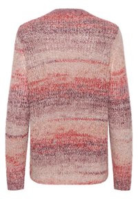Maglione lavorato a maglia in tonalità di rosa e rosso, caratterizzato da un motivo testurizzato con una vestibilità ampia e maniche lunghe. Design del retro senza cuciture.