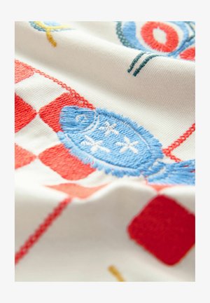 Next REGULAR FIT - EMBROIDERED SHORT SLEEVE - Apdrukāts T-krekls - ecru tablecloth print