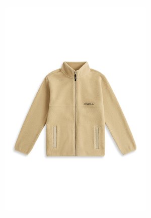 Beige fleecejack met volledige ritssluiting, opstaande kraag, twee voorzakken en O'Neill-logo op de linkerborst.