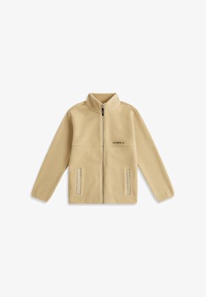 Beige fleecejack met volledige ritssluiting, opstaande kraag, twee voorzakken en O'Neill-logo op de linkerborst.