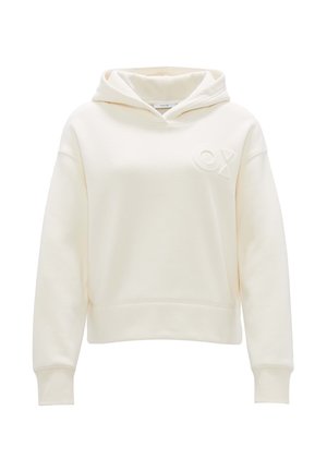 Felpa con cappuccio di colore avorio realizzata in tessuto morbido, con logo frontale, cappuccio con cordoncino e polsini e orlo a coste per una vestibilità comoda.