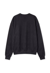 Plain black long-sleeve crewneck sweatshirt with ribbed cuffs and hem, shown from the back on a white background.