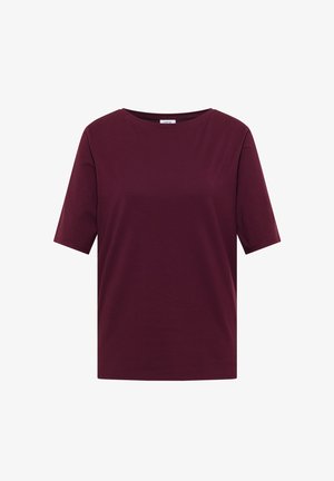 Kurzärmeliges T-Shirt mit Rundhalsausschnitt in einfarbigem dunklem Burgunderrot, schlichtes Design mit regulärer Passform.