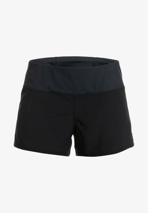 Black athletic shorts with a wide waistband, made from stretchy fabric. Features a smooth texture and minimal stitching detail.