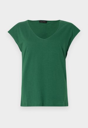 Maglietta verde a maniche corte con scollo a V, realizzata in morbido cotone, caratterizzata da linee pulite e una vestibilità comoda.